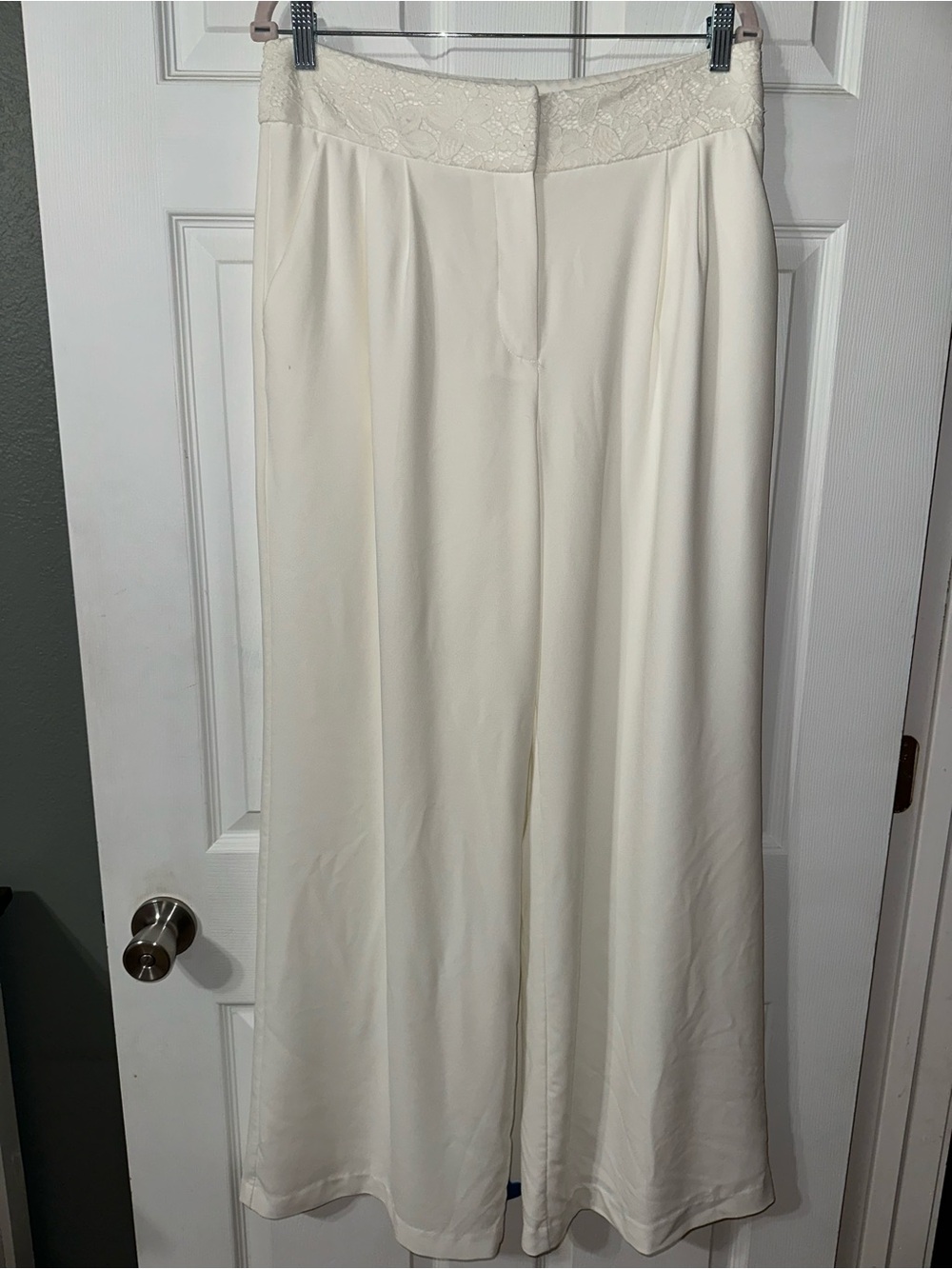 New York & Company Cream Wide-Leg Dress Pants with Lace Waist